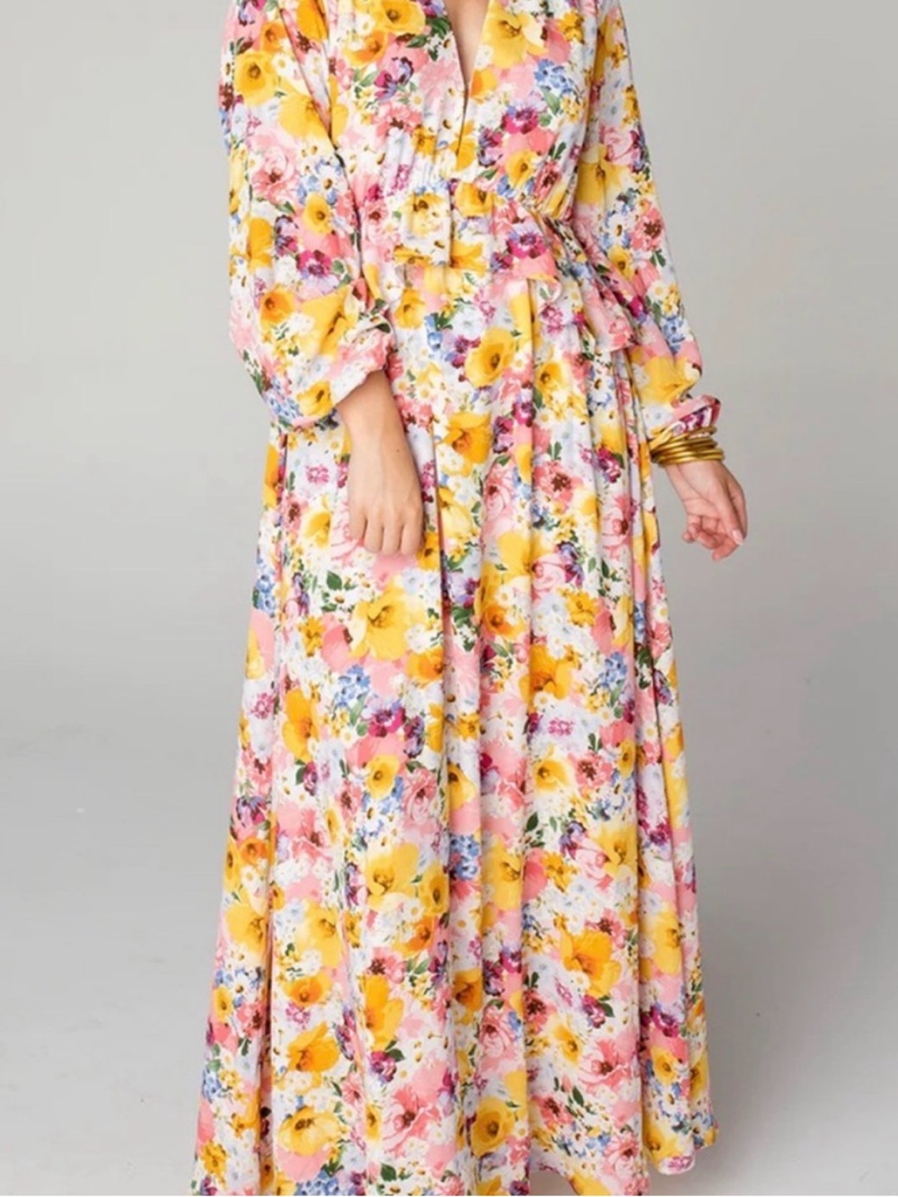 Buddy Love Floral Wrap Maxi Dress in Yellow and Pink